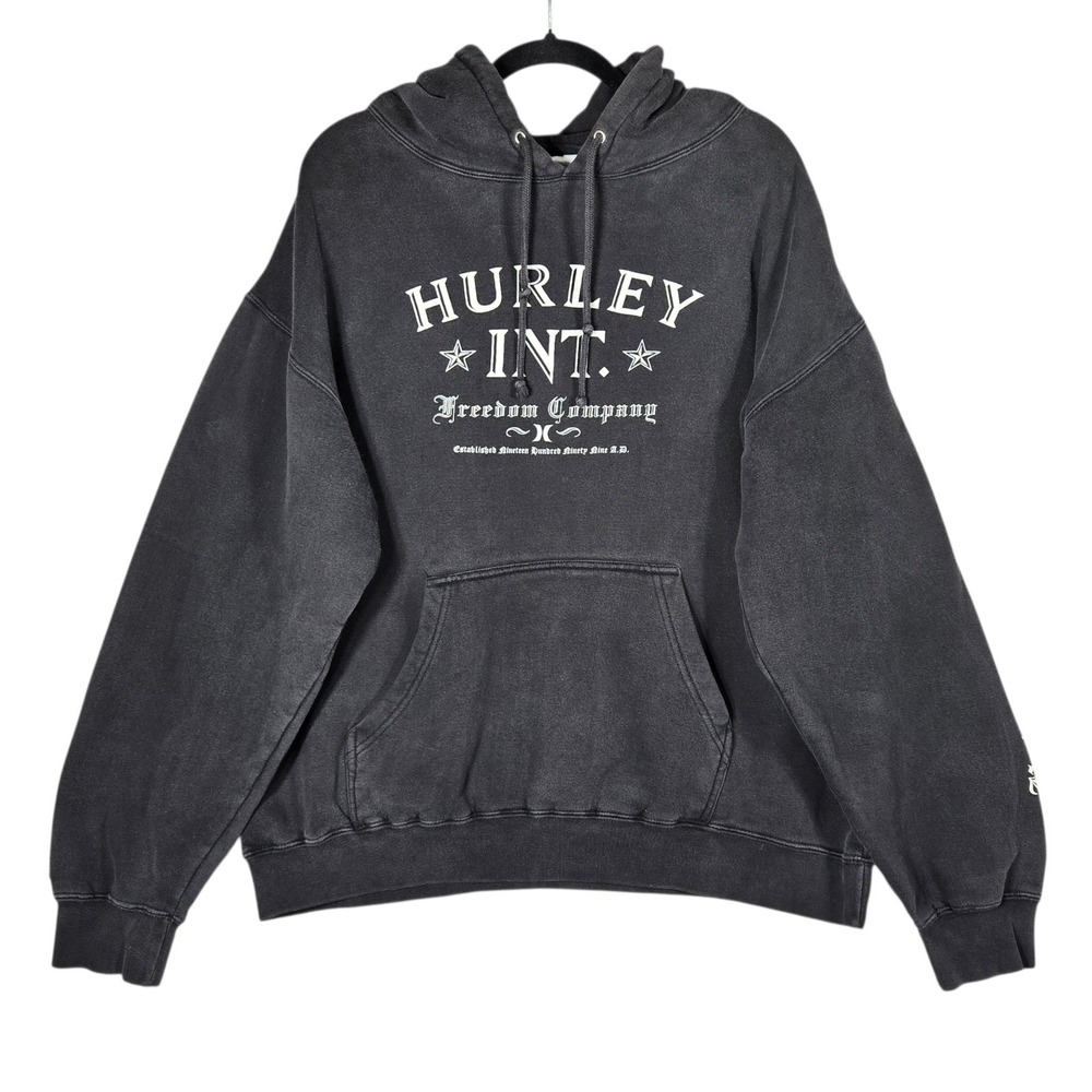 Vintage Y2K Hurley International Hoodie Mens L Faded Black Grunge Skate Graphic